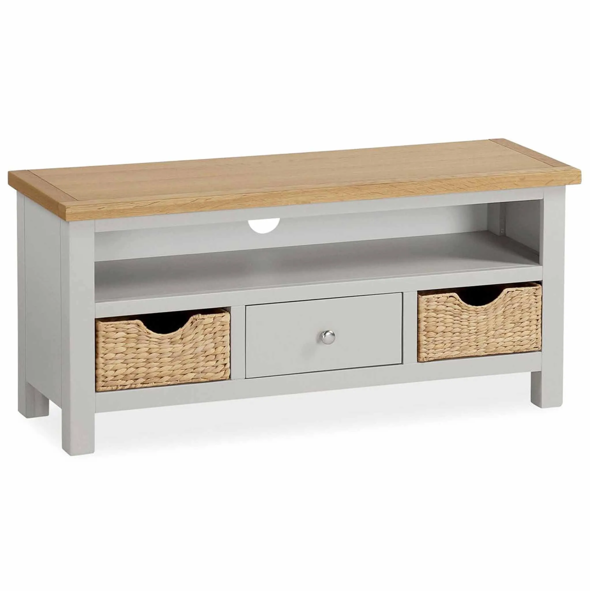 Farrow Grey 110cm TV Stand with Baskets