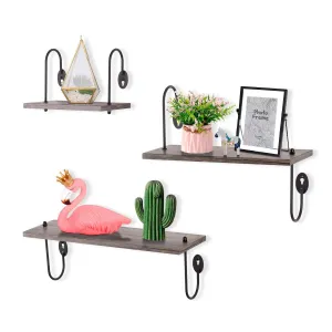 Floating Shelves Wall Mounted Set of 3 - Rustic Wall Shelves- Weathered Grey