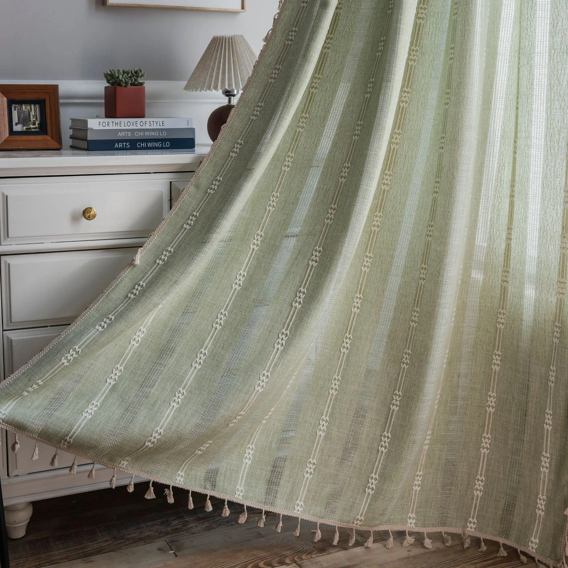 Giselle Green Grommet Light Filtering Custom Curtain