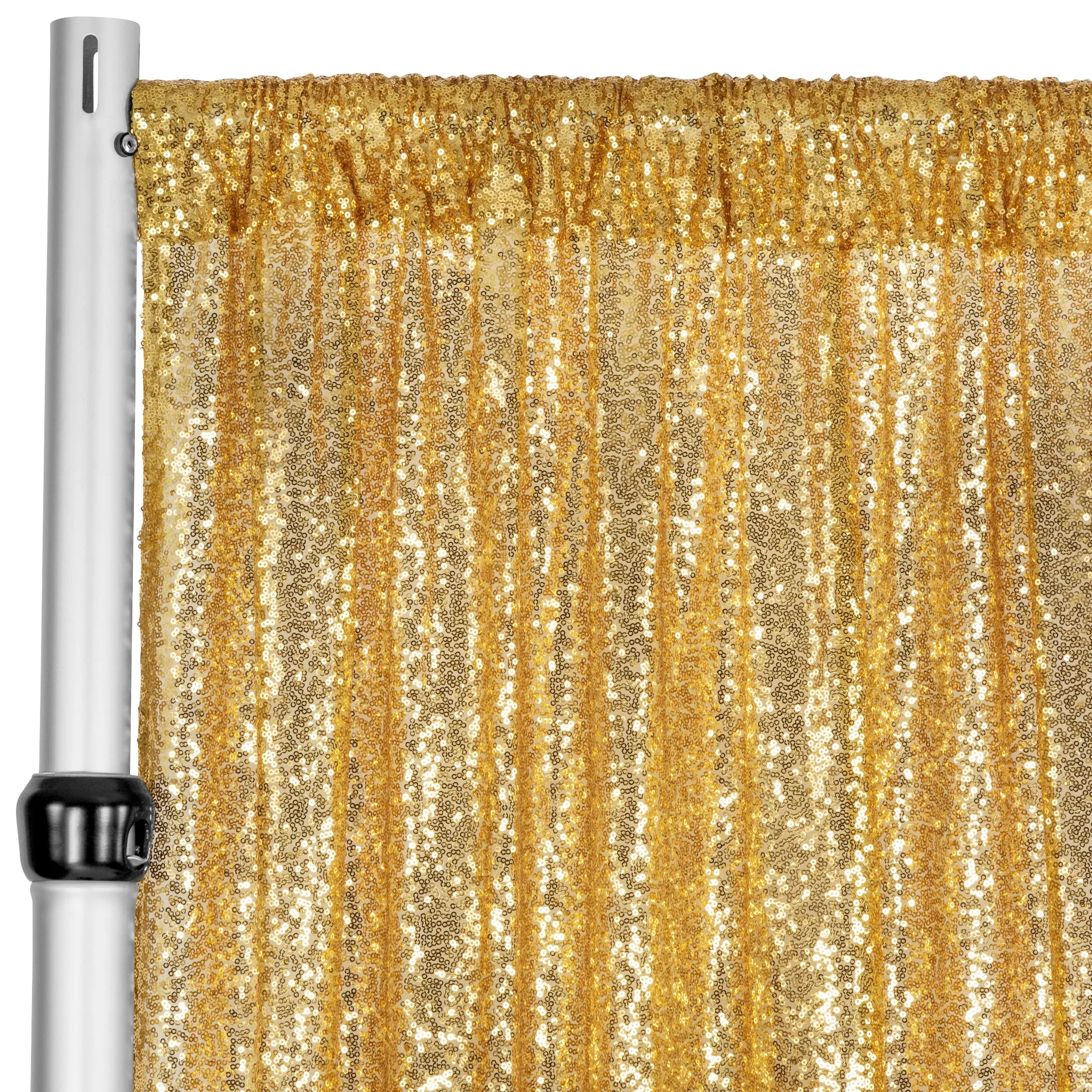 Glitz Sequin Mesh Net 12ft H x 52" W Drape/Backdrop panel - Gold