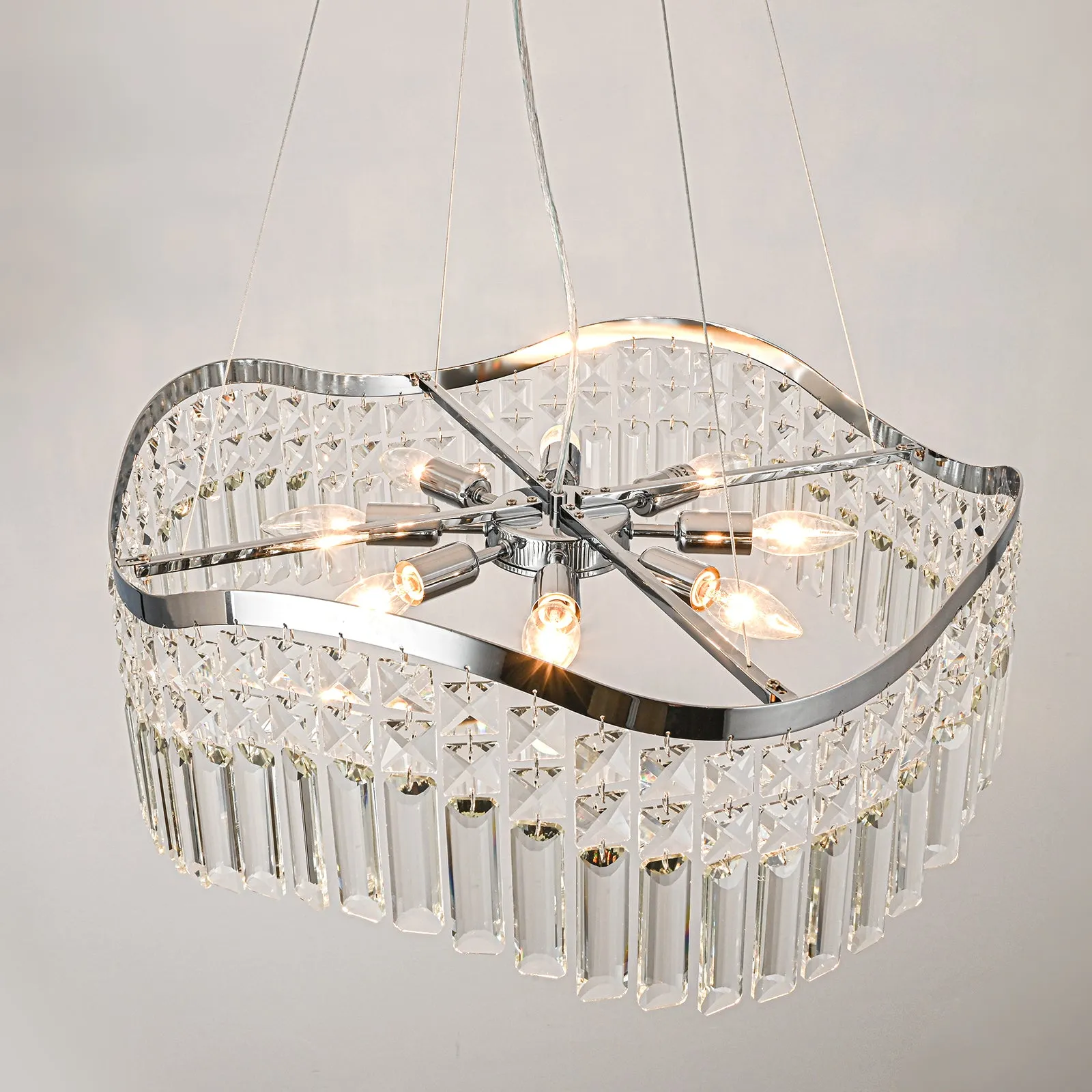 Glowlings 8-light Modern 24"Wide Elegant Wave Crystal Chandelier For Living Room