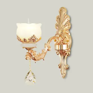 Gold Blossom Crystal Pendant Chandelier with Elegant Jade Shade