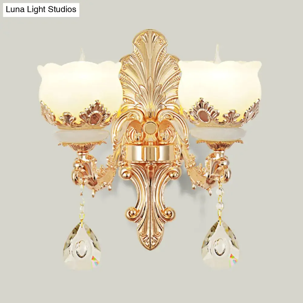 Gold Blossom Crystal Pendant Chandelier with Elegant Jade Shade