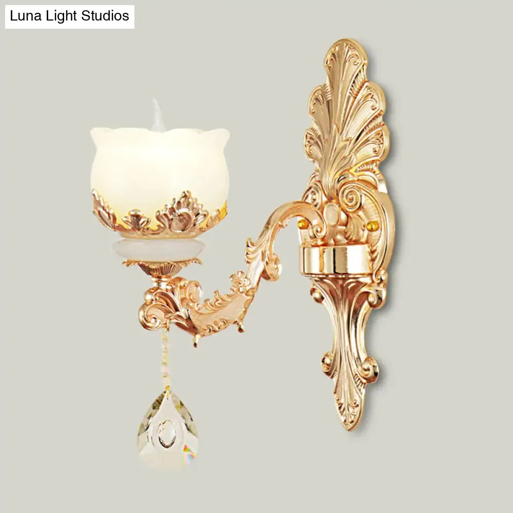 Gold Blossom Crystal Pendant Chandelier with Elegant Jade Shade