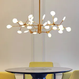 Gold LED Metal Chandelier Pendant for Dining Room - Elegant Tree Branch Design