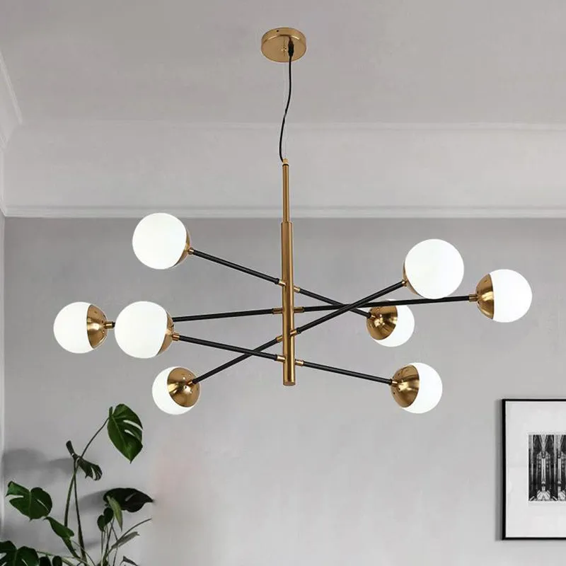 Gold Metal Stacked Chandelier with Glass Modo Pendant Light - Elegant Living Room Lighting