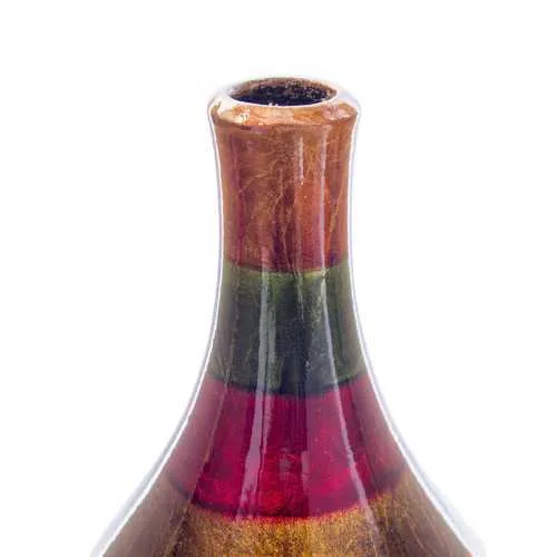 Green Red Brown Ceramic Lacquered Stripe Teardrop Bud Vase