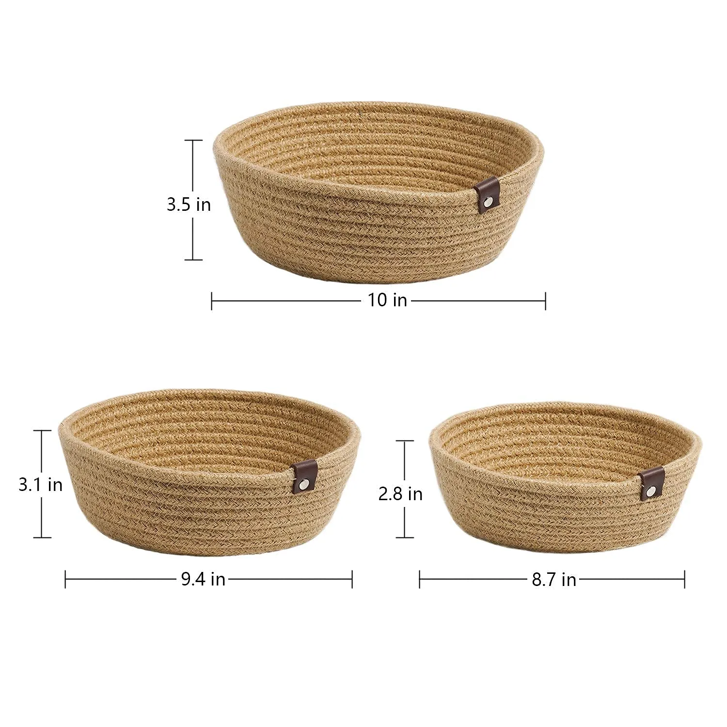 Habere India-All the Cultures Fabricating India Jute Baskets Online|Designer Baskets|Storage Shelves Baskets|Fruit Baskets or clothes (Round Shape, Beige, Set of All 3 Sizes - S,M & L)