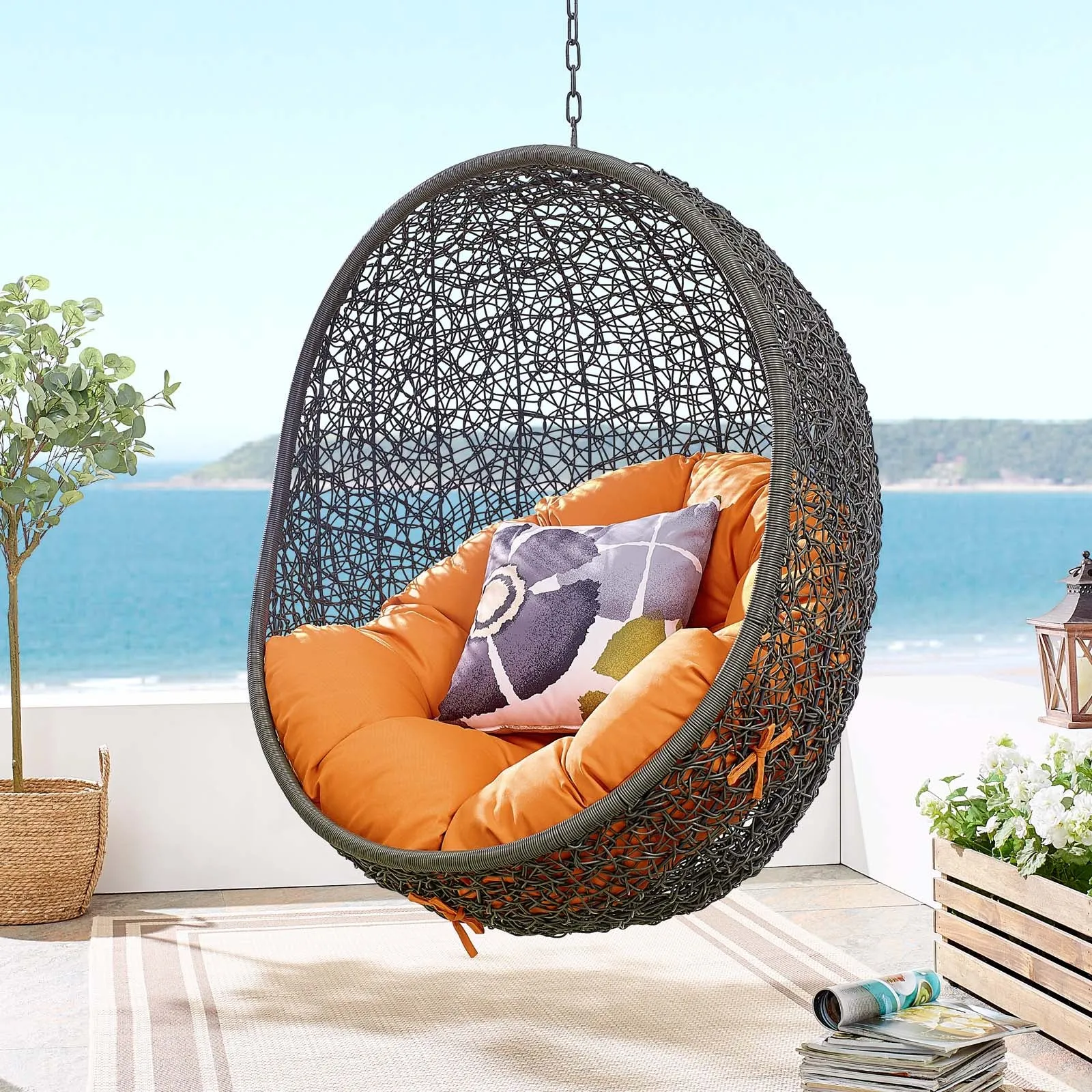 Hide Outdoor Patio Swing Chair With Stand Gray Orange EEI-2273-GRY-ORA