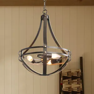 Industrial Wire Cage Chandelier Pendant Light Fixture with 3 Bulbs - Bronze Finish