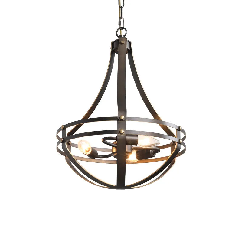 Industrial Wire Cage Chandelier Pendant Light Fixture with 3 Bulbs - Bronze Finish