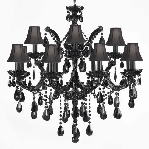 Jet Black Chandelier Crystal Lighting Chandeliers With Black Shades - A83-Blackshades/Black/21532/12 1