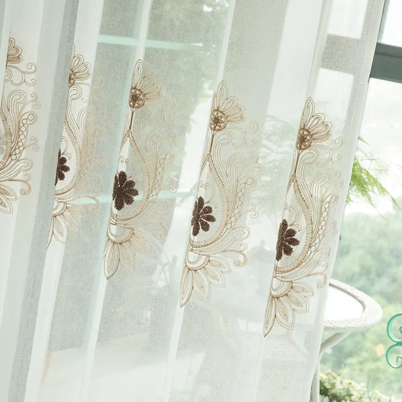 Keilani Gauze White Sheer Custom Curtain Embroidered