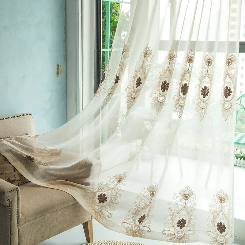 Keilani Gauze White Sheer Custom Curtain Embroidered