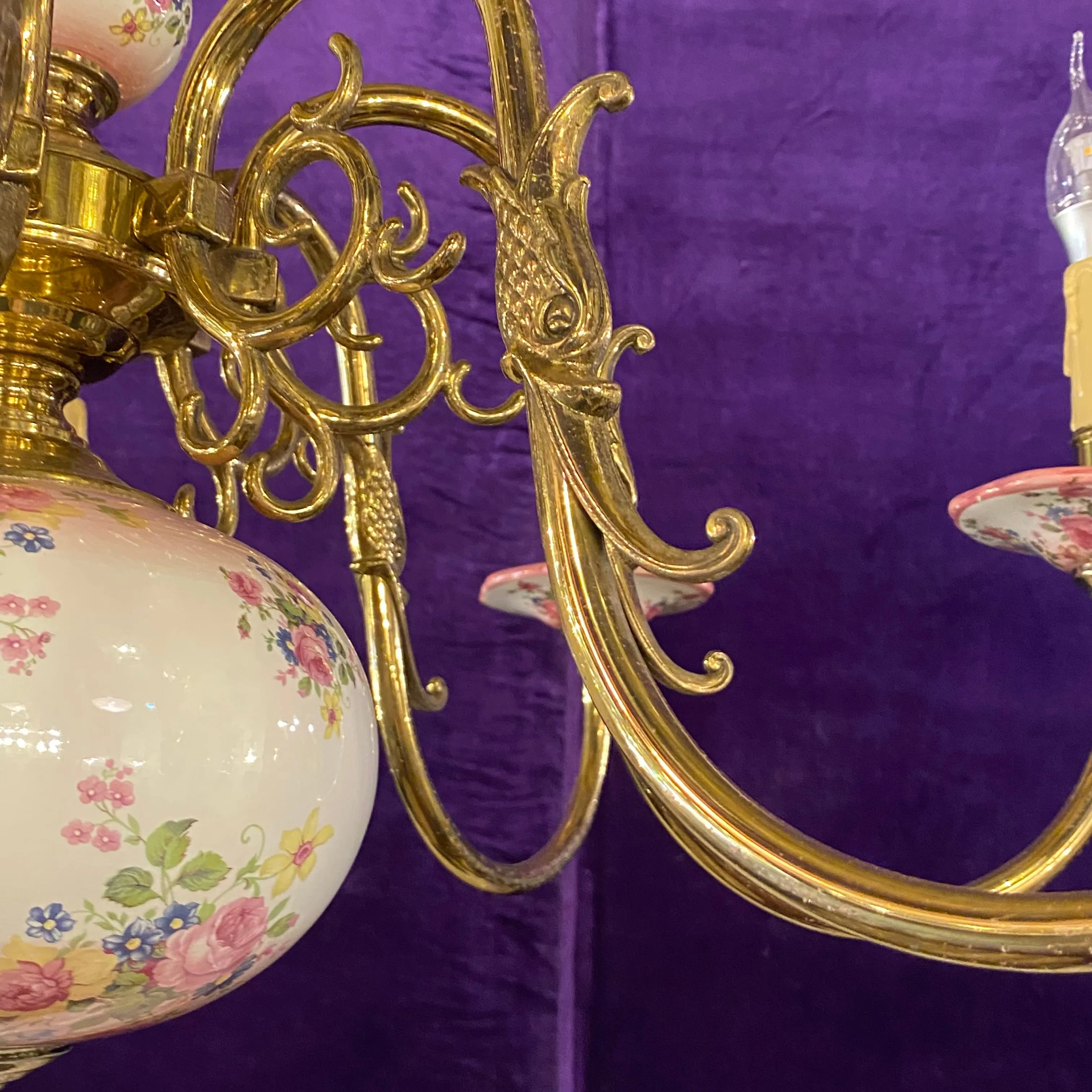 Large & Elegant Pink Delft Chandelier