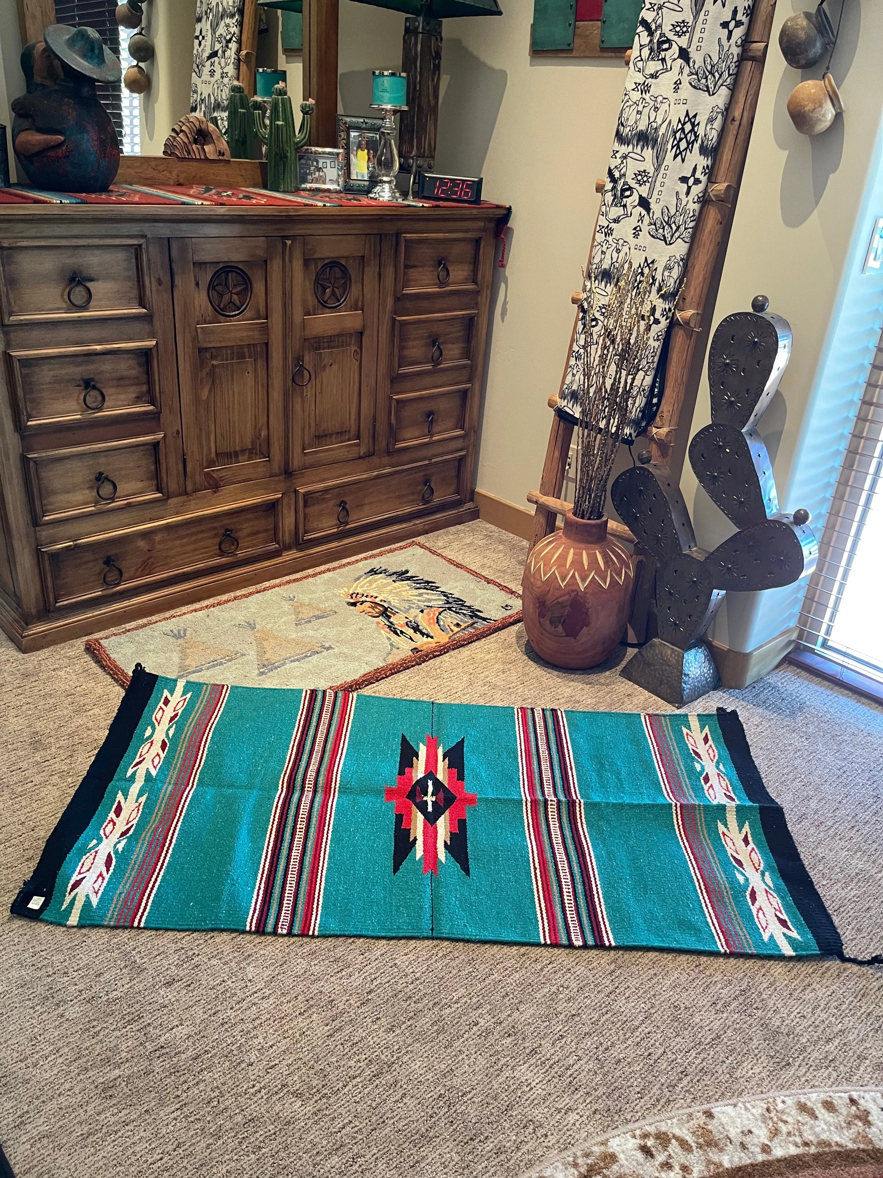 Large CANTINA Azteca rug   Teal