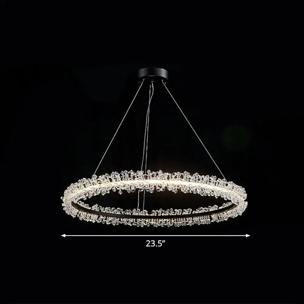 LED Circle Chandelier with Crystal Beads - Elegant Living Room Pendant Light