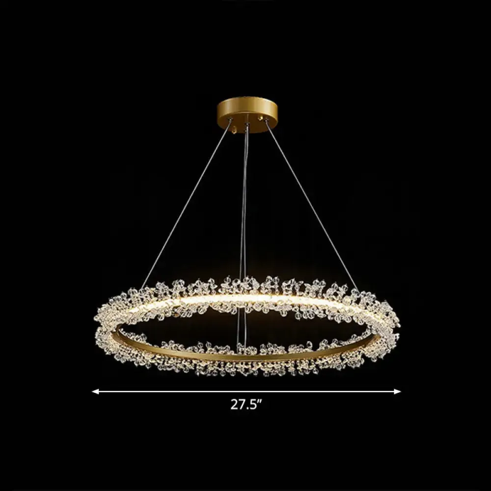 LED Circle Chandelier with Crystal Beads - Elegant Living Room Pendant Light