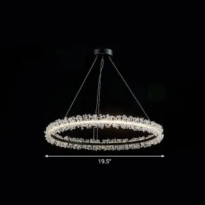 LED Circle Chandelier with Crystal Beads - Elegant Living Room Pendant Light