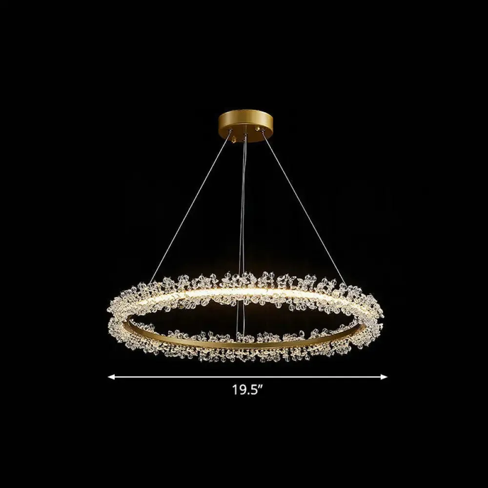 LED Circle Chandelier with Crystal Beads - Elegant Living Room Pendant Light