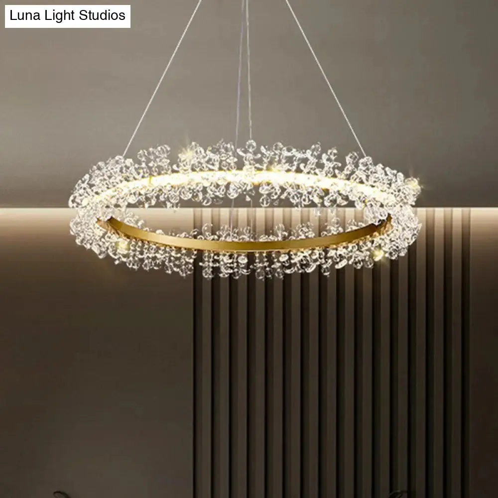 LED Circle Chandelier with Crystal Beads - Elegant Living Room Pendant Light