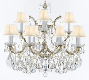 Maria Theresa Chandelier Crystal Lighting Chandeliers Lights Fixture Pendant Ceiling Lamp for Dining room, Entryway , Living room with Large, Luxe, Diamond Cut Crystals! H22" X W28" w/ White Shades - A83-WHITESHADES/B89/21532/12 1DC