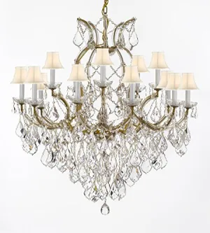 Maria Theresa Chandelier Crystal Lighting Fixture Pendant Ceiling Lamp For Dining Room Entryway Living Room Dressed With Large Luxe Diamond Cut Crystals H38" X W37" With Whiteshades - A83-B90/Whiteshades/21510/15 1Dc