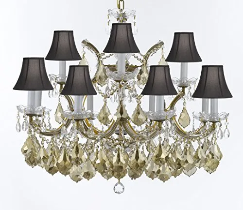 Maria Theresa Chandelier Crystal Lighting H 22" X W 28" W/ Golden Teak Crystal W/ Black Shades Good For Dining Room, Entryway , Living Room - A83-SC/BLKSH/B2/GOLDENTEAKGOLD/1534/12 1