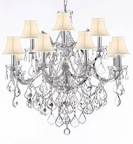 Maria Theresa Chandelier Lighting Crystal Chandeliers H30 "X W28" Chrome Finish With Shades - J10-Sc/Whiteshades/B7/Chrome/26049/12 1