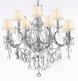 Maria Theresa Chandelier Lighting Crystal Chandeliers H30 "X W28" Chrome Finish With Shades - J10-Sc/Whiteshades/Chrome/26049/12 1