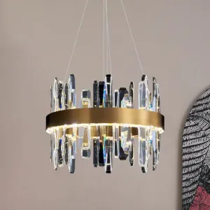 Mid Century Style LED Crystal Rod Gold Chandelier – Elegant Hanging Light Fixture