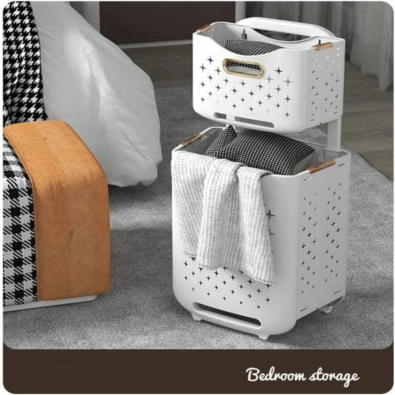 MODERN 2-TIERS BASKETS WITH WHEEL STORAGE CART