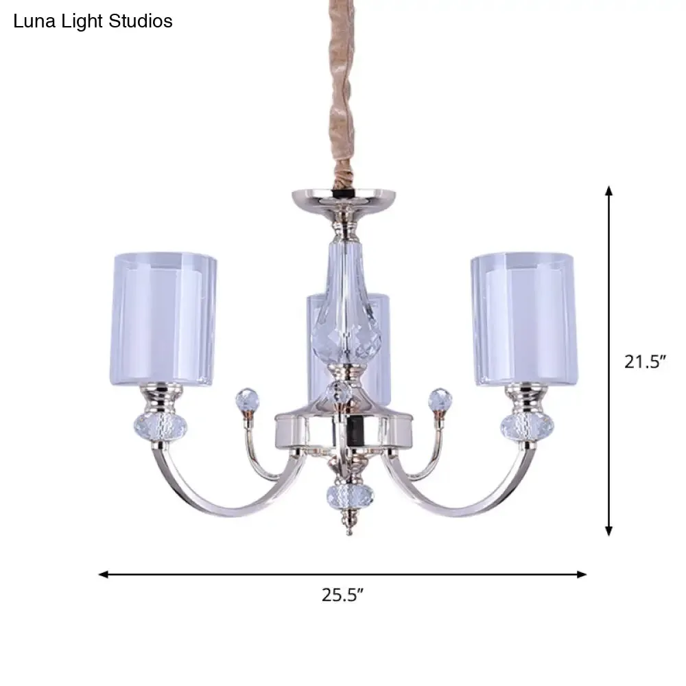 Modern 3-Light Gold Dual-Cylinder Chandelier with Clear and White Glass Shade