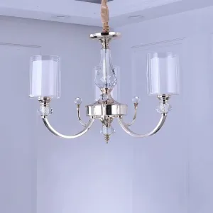 Modern 3-Light Gold Dual-Cylinder Chandelier with Clear and White Glass Shade