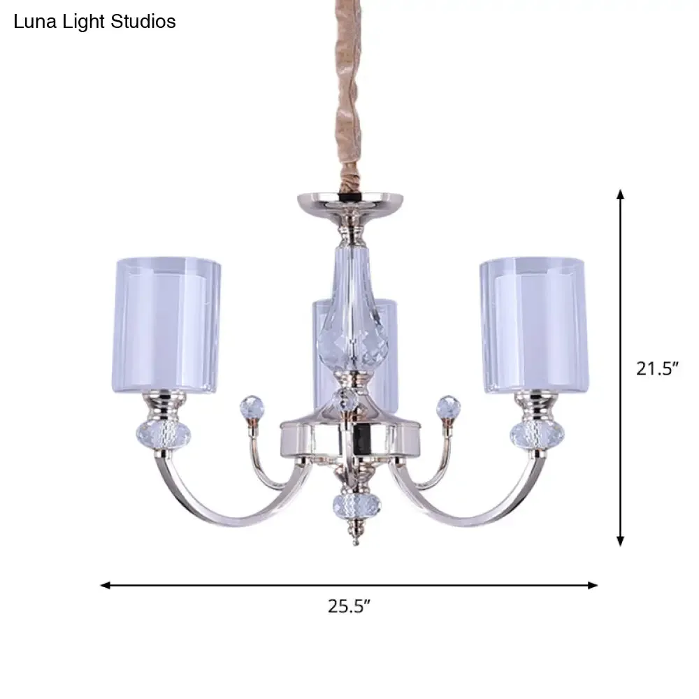 Modern 3-Light Gold Dual-Cylinder Chandelier with Clear and White Glass Shade