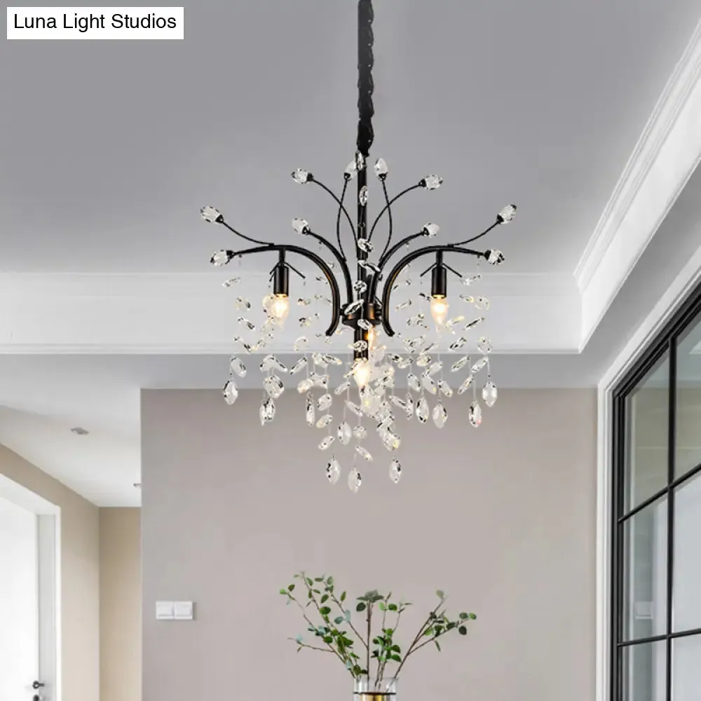 Modern Black Crystal Pendant Light Kit - Beveled Branch Design, 4 Bulbs - Elegant Candle Chandelier Lamp