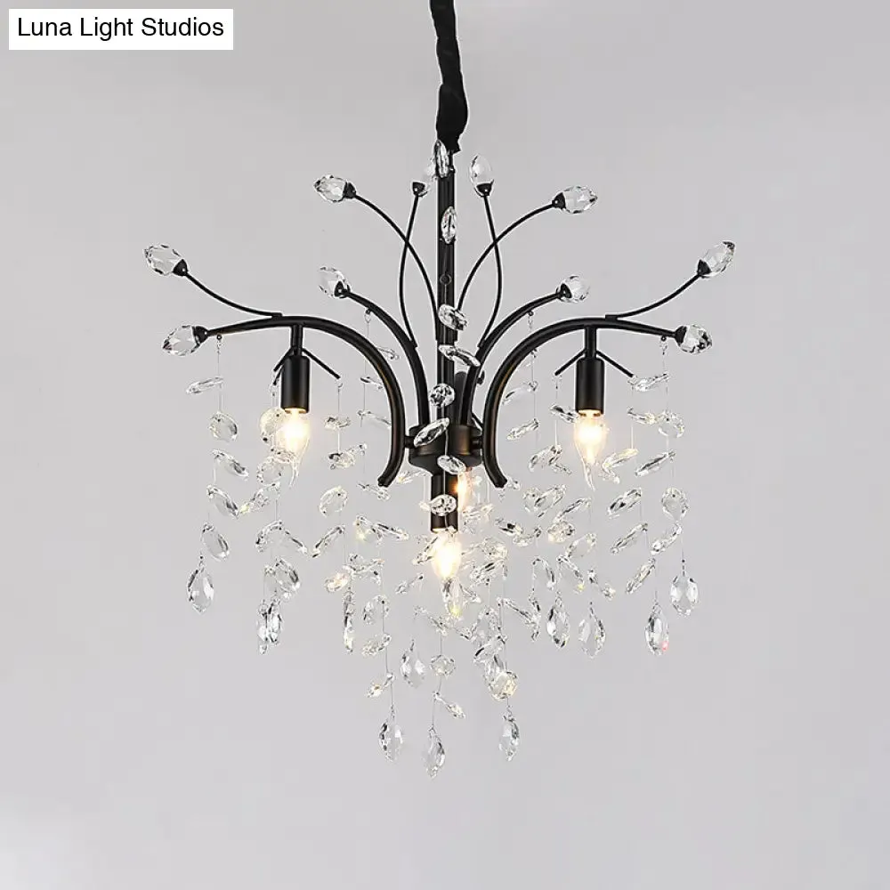 Modern Black Crystal Pendant Light Kit - Beveled Branch Design, 4 Bulbs - Elegant Candle Chandelier Lamp