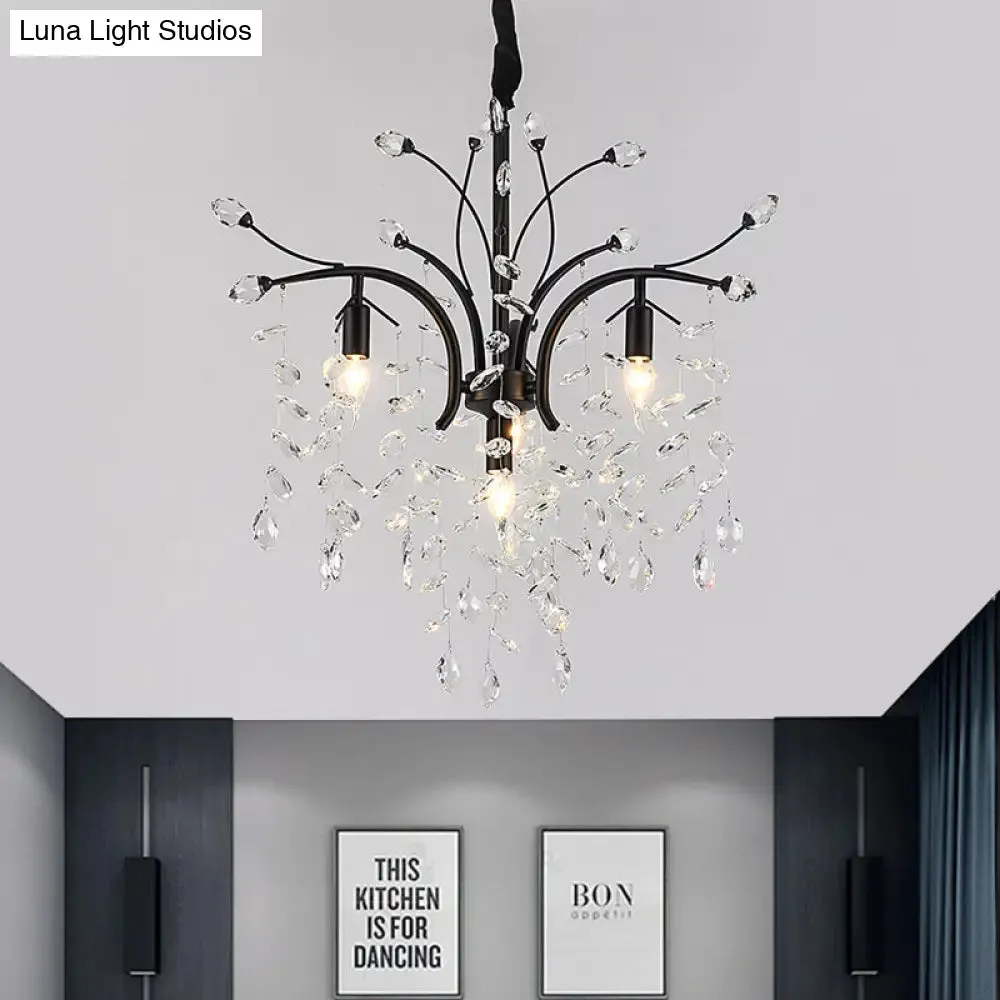 Modern Black Crystal Pendant Light Kit - Beveled Branch Design, 4 Bulbs - Elegant Candle Chandelier Lamp