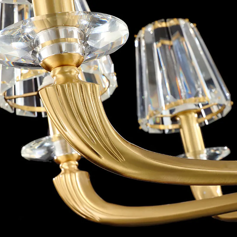 Modern Clear Crystal Cone Pendant Light with 6 Lights and Brass Finish for Bedroom