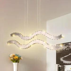 Modern Crystal 2-Tier LED Chandelier: Chrome Ceiling Lamp for Dining Room