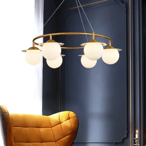 Modern Gold Sphere Chandelier with 6 Bulbs and White Glass â€“ Stylish Ceiling Suspension Lamp