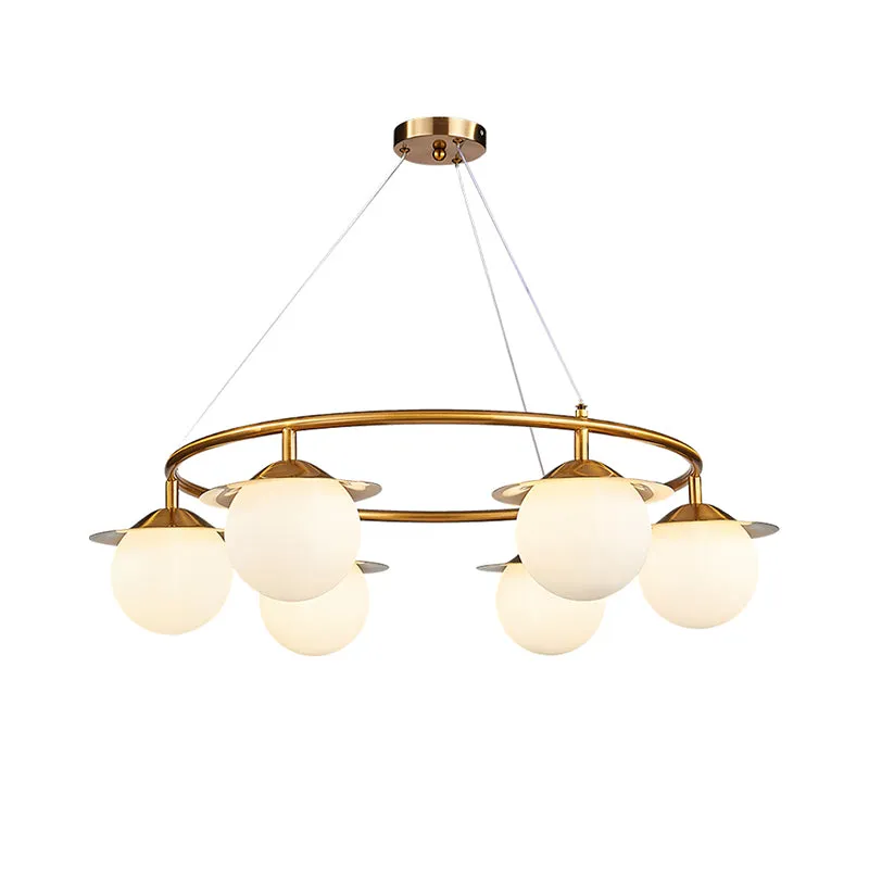 Modern Gold Sphere Chandelier with 6 Bulbs and White Glass â€“ Stylish Ceiling Suspension Lamp