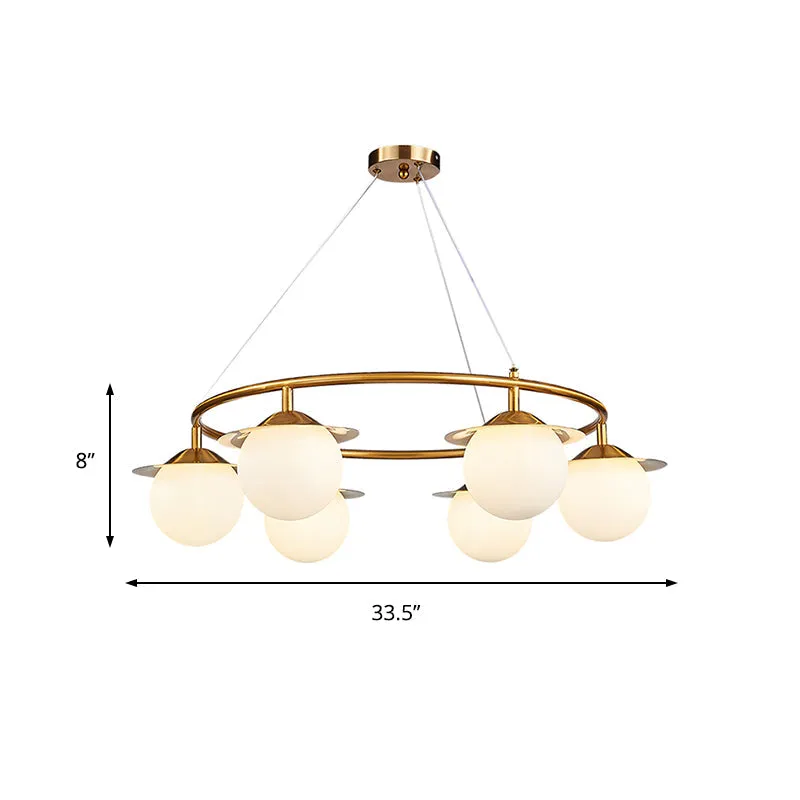 Modern Gold Sphere Chandelier with 6 Bulbs and White Glass â€“ Stylish Ceiling Suspension Lamp