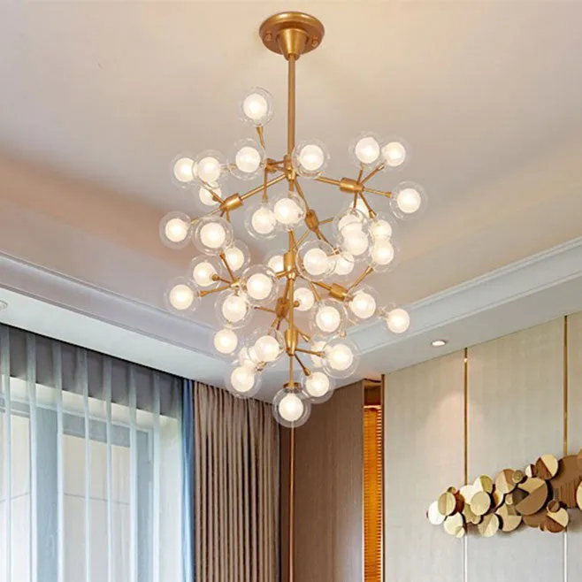 Modern Golden Glass Ball Chandelier Pendant Light - 25/45 Lights - Ideal for Living Room