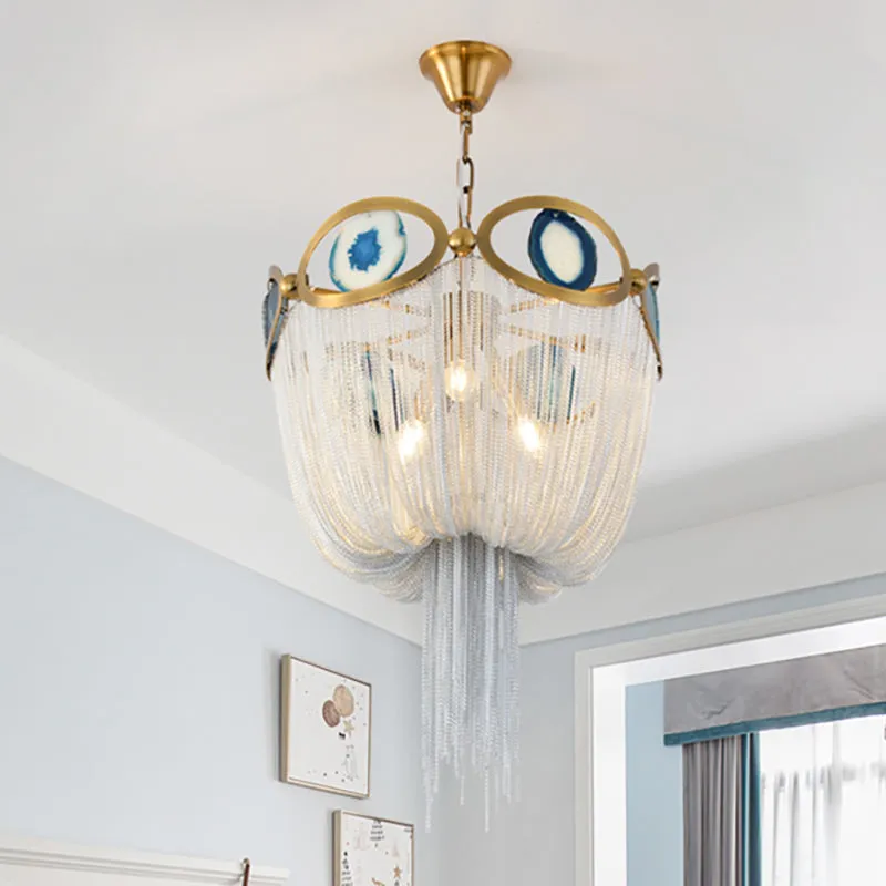 Modern Nordic 3-Light Gold Metal Chain Chandelier - Elegant Hanging Light Fixture