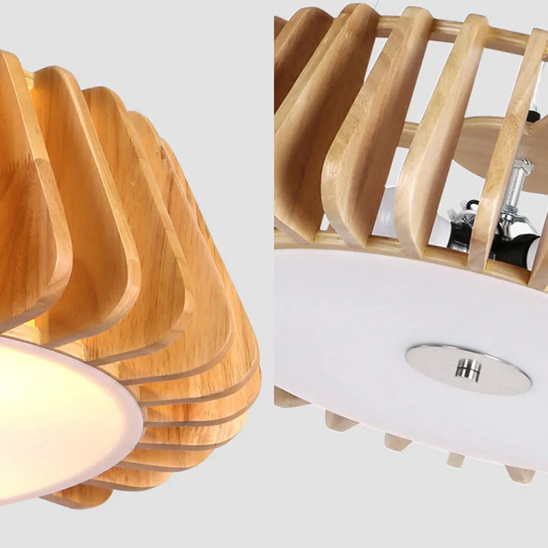 Modern Wooden Drum Chandelier: Triple Light Pendant for Restaurant Ceiling