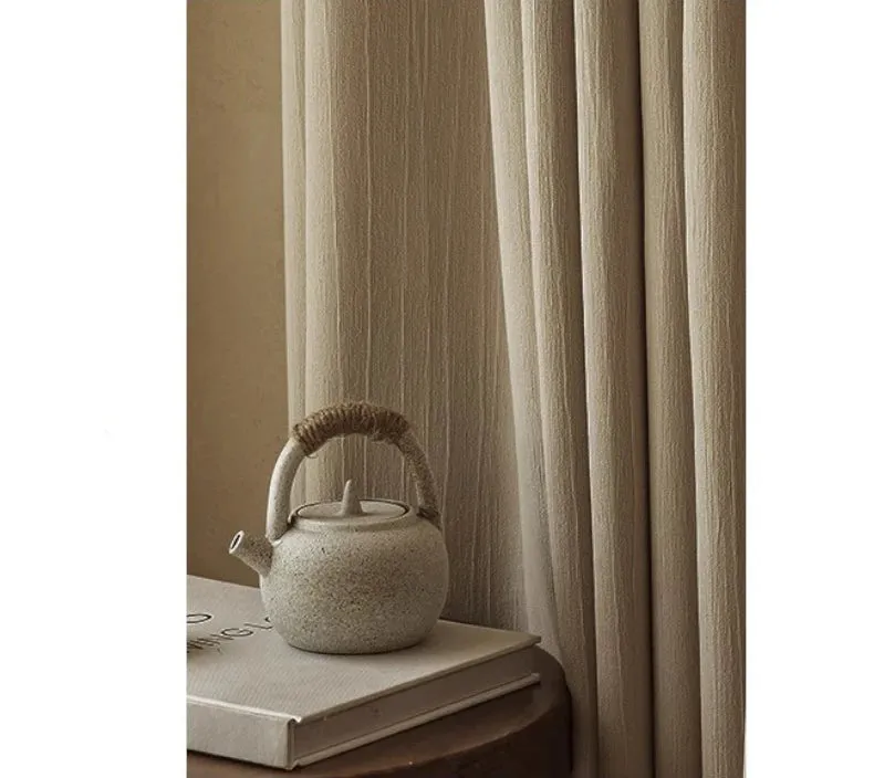 Natalie Chenille Crinkled Minimalist Room Darkening Custom Curtain