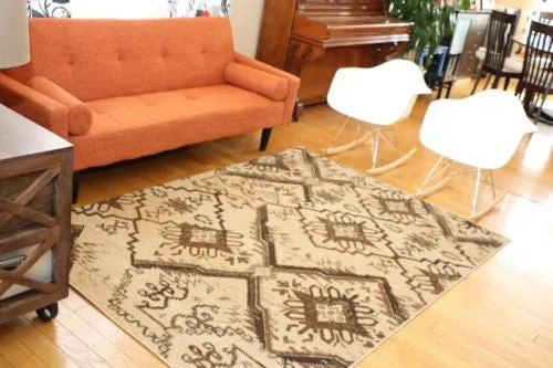 New Beige Blocks Squares Modern Wool Blend Area Rugs