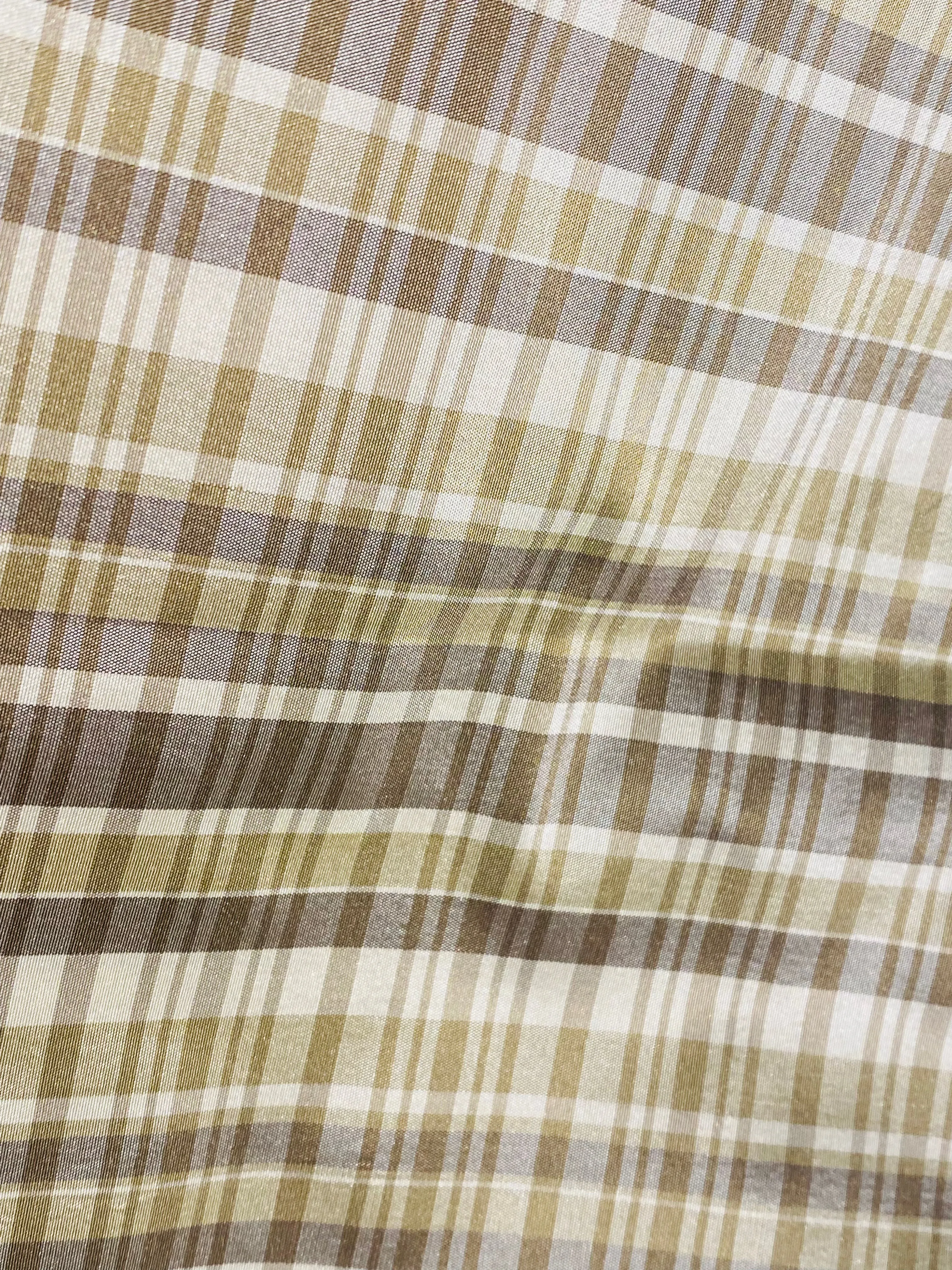 NEW Lady Riley Designer 100% Silk Taffeta Plaid Tartan Fabric- Gold, Taupe, and Cream SB_6_39