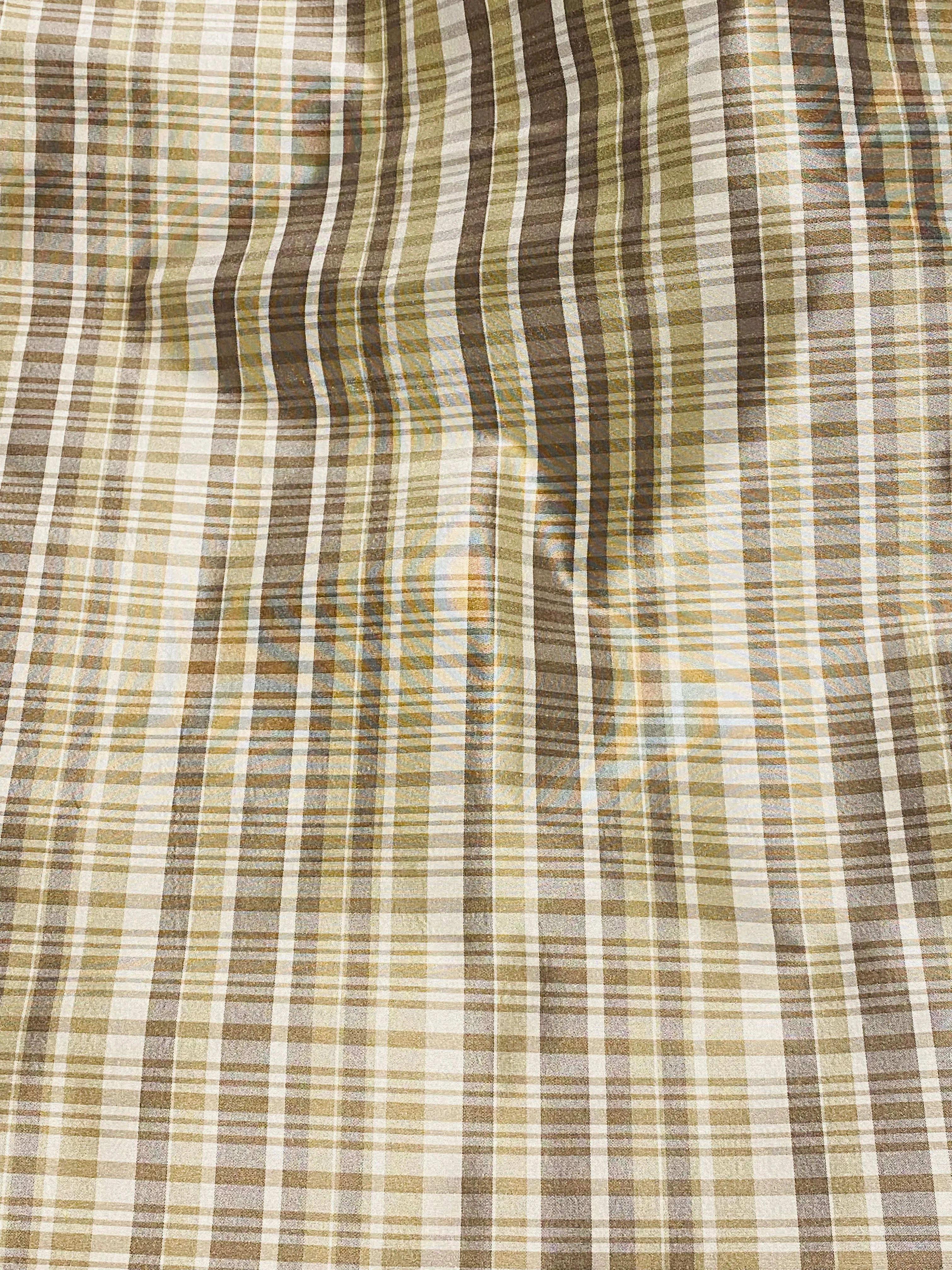 NEW Lady Riley Designer 100% Silk Taffeta Plaid Tartan Fabric- Gold, Taupe, and Cream SB_6_39